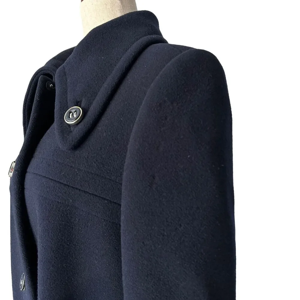 Jacques Tiffeau‎ Women's Vintage VTG Navy Blue Wool 1960s Trench Peacoat Small